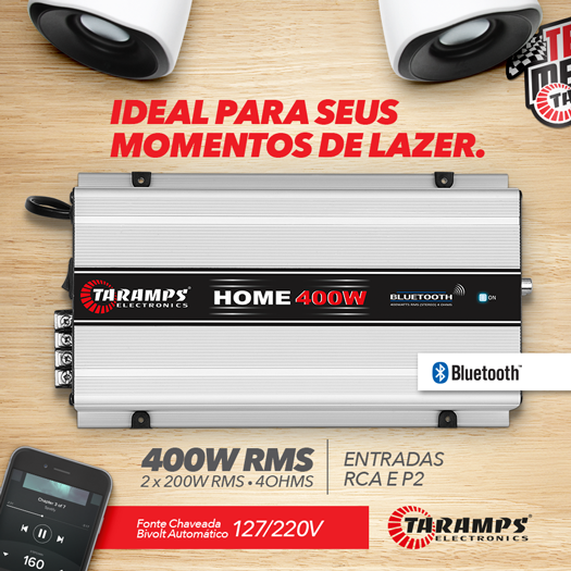 Amplificador Taramps Home para ligar na tomada 110/220 Volts