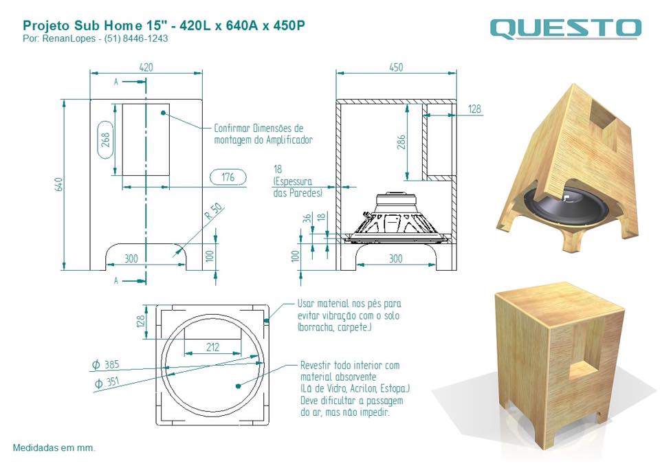 Subwoofer Questo QS800 em caixa residencial